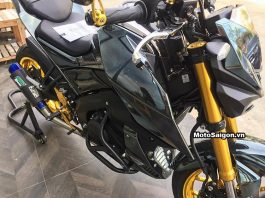 M-slaz độ đẹp sơn chrome mâm vàng và dàn áo chrome đen