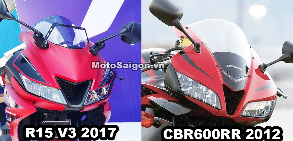 So sánh thiết kế đầu xe Yamaha R15 v3 vs CBR600RR 2012