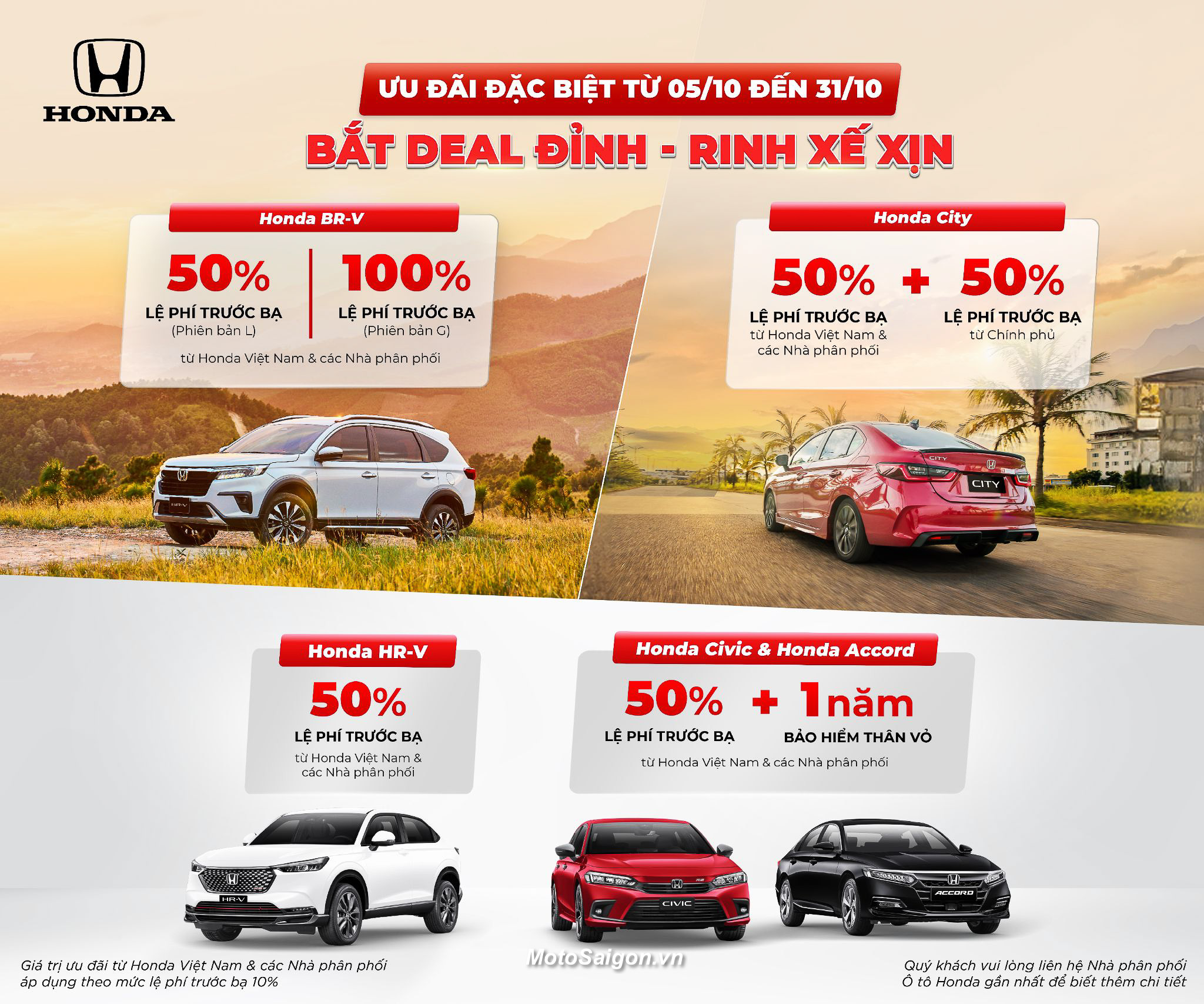Honda tung siêu ưu đãi cho xe ô tô City, BR-V, HR-V, Civic, Accord