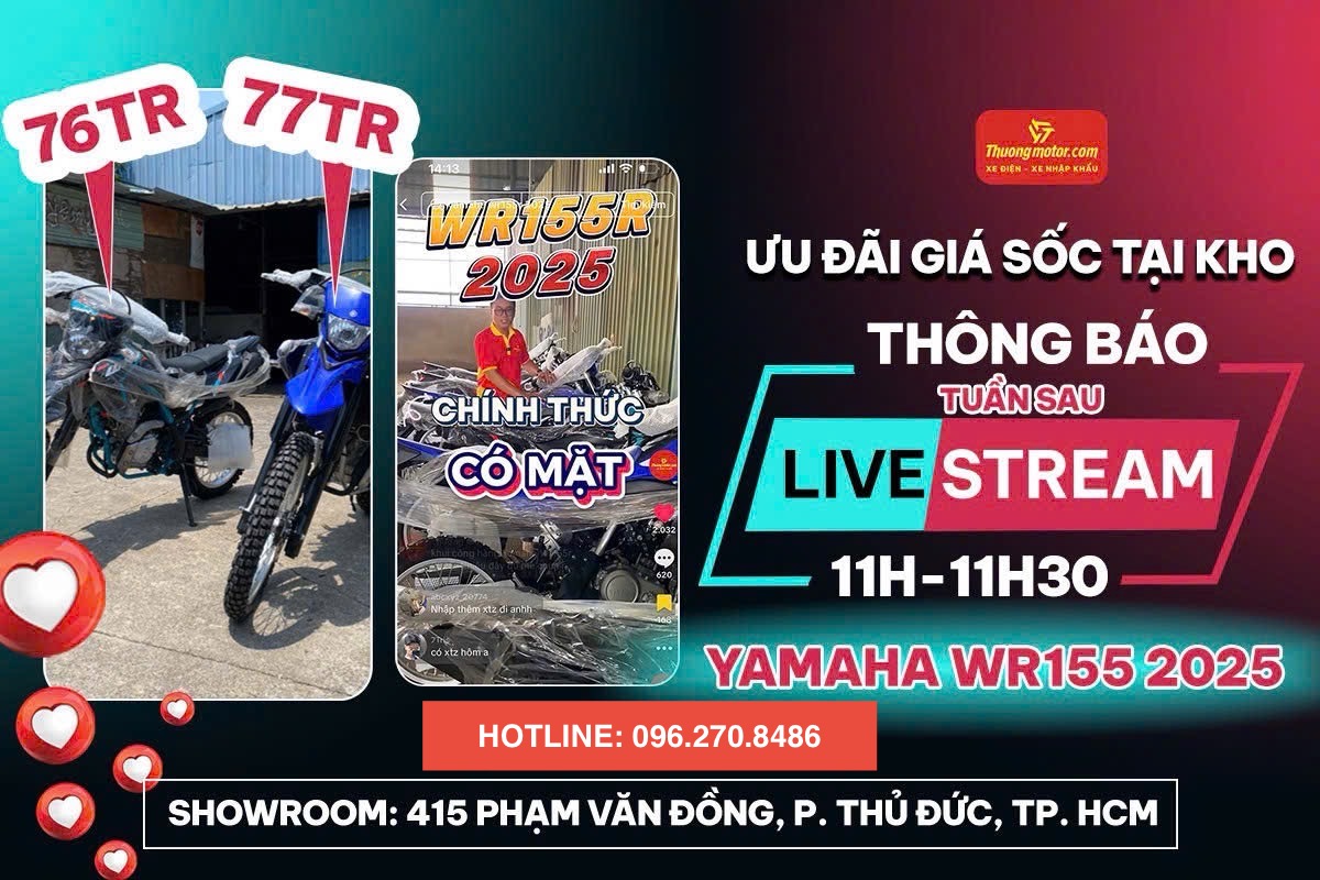 Cơ hội sở hữu Yamaha WR155R 2025 với giá bán tại kho